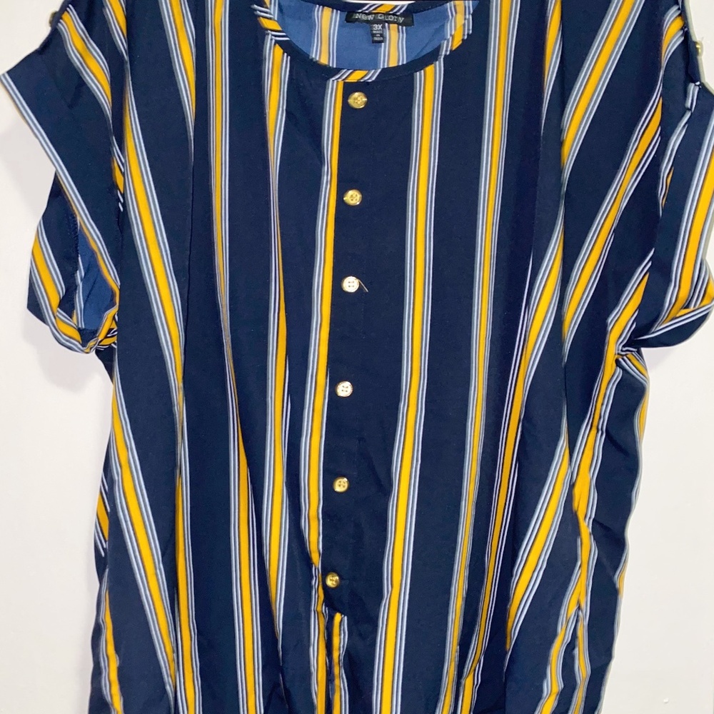 Navy Shirt with yellow/stripes and front tie